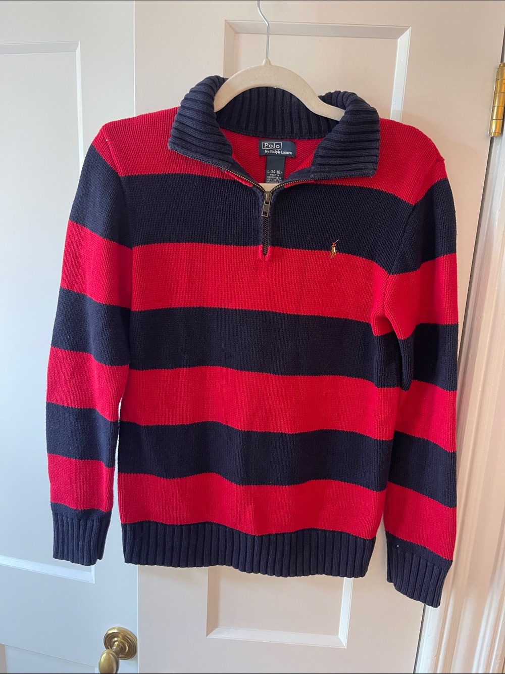 Polo by Ralph Lauren Red & Navy Striped Quarter-Zip Sweater